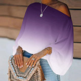 Women'S Casual Fashion Print Slash Shoulder Oversized Top