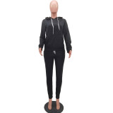 Women'S Solid Color Fashion Casual Hooded Sports Tracksuit Two Piece Pants Set