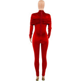 Women'S Autumn And Winter Solid Color Velvet Long Sleeve Slim Fitted Jumpsuit
