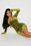 Women'S Fall Winter Solid Velvet Ruched Long Sleeve Sexy Bodycon Party Dress
