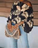 Women'S Casual Fashion Print Slash Shoulder Oversized Top