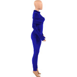 Women'S Autumn And Winter Solid Color Velvet Long Sleeve Slim Fitted Jumpsuit
