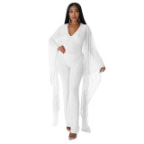 Fashion V-Neck Bat Sleeves See-Through Beaded Sexy Nightclub Party Jumpsuit