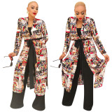 Autumn/Winter Women'S Printed Casual Long Coat With Belt