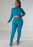 WomenCasual Stretch Long Sleeve Top And Split Pant Two Piece