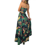 Women Classic Print Ruffle Edge Beach Dress Two Piece