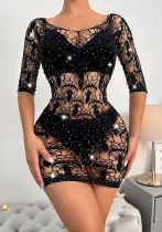 Womens Sexy Beaded Spider See-Through Lingerie