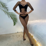 Women Sexy Black Net Jumpsuit Lingerie