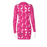 Women Fall Cut Out Long Sleeve Round Neck Bodycon Dress