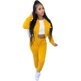 Women Casual Long Sleeve Zip Pocket Top And Pant Two-Piece Set