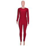Women Round Neck Long Sleeve Top And Pant Two Piece