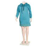 Womens Sexy Casual Solid Long Sleeve With Hood Slit Dress