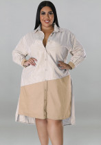 Camisa de manga larga con bloques de color a rayas para mujer de talla grande