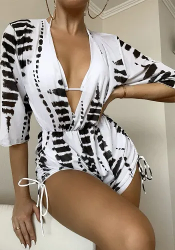 Women Drawstring Lace-Up Shorts Mesh Swimwear Three-Piece