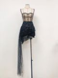 Women Sexy See-Through mesh Sleeveless Two Piece Skirt Set