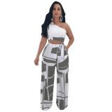 Women Off Shoulder Crop Top And Lace-Up Pant Two Piece