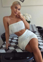 Women Summer Sexy Fringe Crop Top And Bodycon Skirt Two Piece