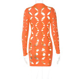 Women Fall Cut Out Long Sleeve Round Neck Bodycon Dress