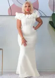 Women Solid Ruffle Collor Mermaid Dress Evening Dress