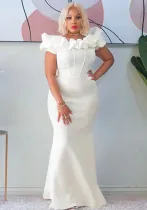 Women Solid Ruffle Collor Mermaid Dress Evening Dress
