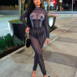 Women Cutout Mesh See-Through Crop Top And Pant Two-Piece