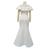 Women Solid Ruffle Collor Mermaid Dress Evening Dress