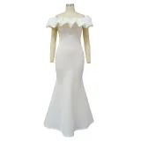 Women Solid Ruffle Collor Mermaid Dress Evening Dress