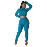 WomenCasual Stretch Long Sleeve Top And Split Pant Two Piece