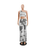 Women Off Shoulder Crop Top And Lace-Up Pant Two Piece