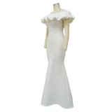 Women Solid Ruffle Collor Mermaid Dress Evening Dress