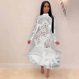 Plus Size Women Long Sleeve Cutout Lace Dress