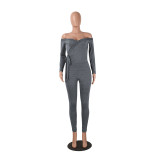 Sexy deep v women's long-sleeved off-the-shoulder Jumpsuit