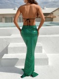 Sexy Party High Waist Fish Scale Reflective Long Dress