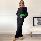 Women's Fall Fashion Casual Solid Round Neck Long Sleeve Slim Dress