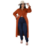 Women's Solid Sexy Button Turndown Collar Long Sleeve Cardigan Trench Coat