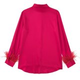 Women's Fall Feathered Silk-Satin Shirt