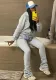Fashion Women's Fleece Hoodies Sports Casual Drawstring Pants Two Piece Pants Set
