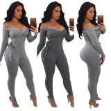 Sexy deep v women's long-sleeved off-the-shoulder Jumpsuit