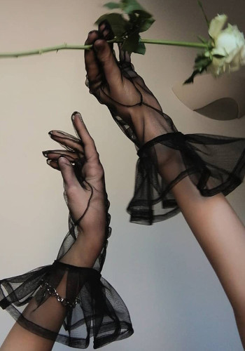 Women's Autumn and Winter Fashion Versatile Formal Party Elegant Solid See-Through Lace Gloves