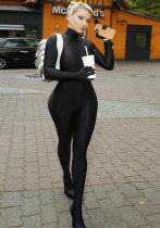 Macacão feminino outono moda slim fit slim fit nas costas com zíper manga longa