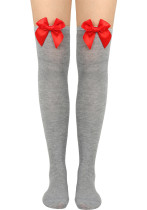 Meias de arco bonito sobre o joelho meias altas festival de tubo longo feminino Natal meias de cor sólida