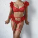 Multi-Color Feather Detachable Lace Metal Chain Lingerie Set