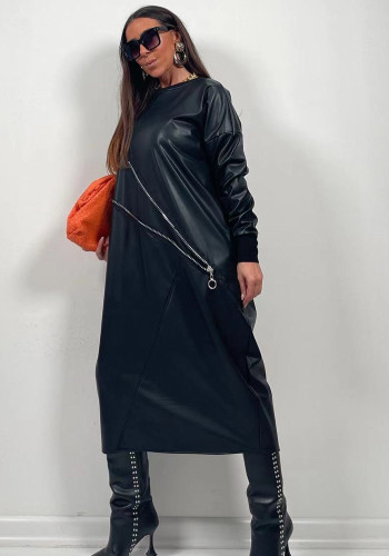 Women's Decorative Slit Zip Leather Long Skirt