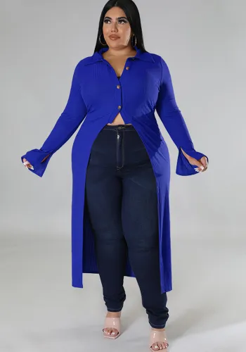 Women's Solid Sexy Button Turndown Collar Long Sleeve Cardigan Trench Coat