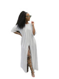 Sexy Round Neck Solid Loose Casual Summer White Dress