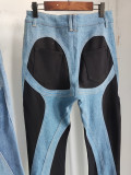 Trendy Slit Pants Women's Autumn and Winter Patchwork Slim Fit High Waist Pants