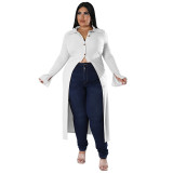 Women's Solid Sexy Button Turndown Collar Long Sleeve Cardigan Trench Coat