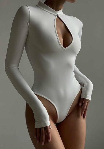 Dames herfstmode Sexy uitgesneden slanke basic bodysuit met lange mouwen