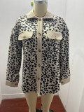 Fall/Winter Fashion Leopard Print Corduroy Button Long Sleeve Jacket Women