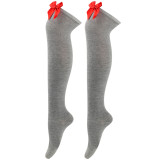 Cute bow socks over the knee socks high socks women's long tube festival Christmas solid color stockings